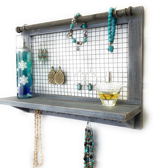 Our wall mounted wooden jewelry organizer.