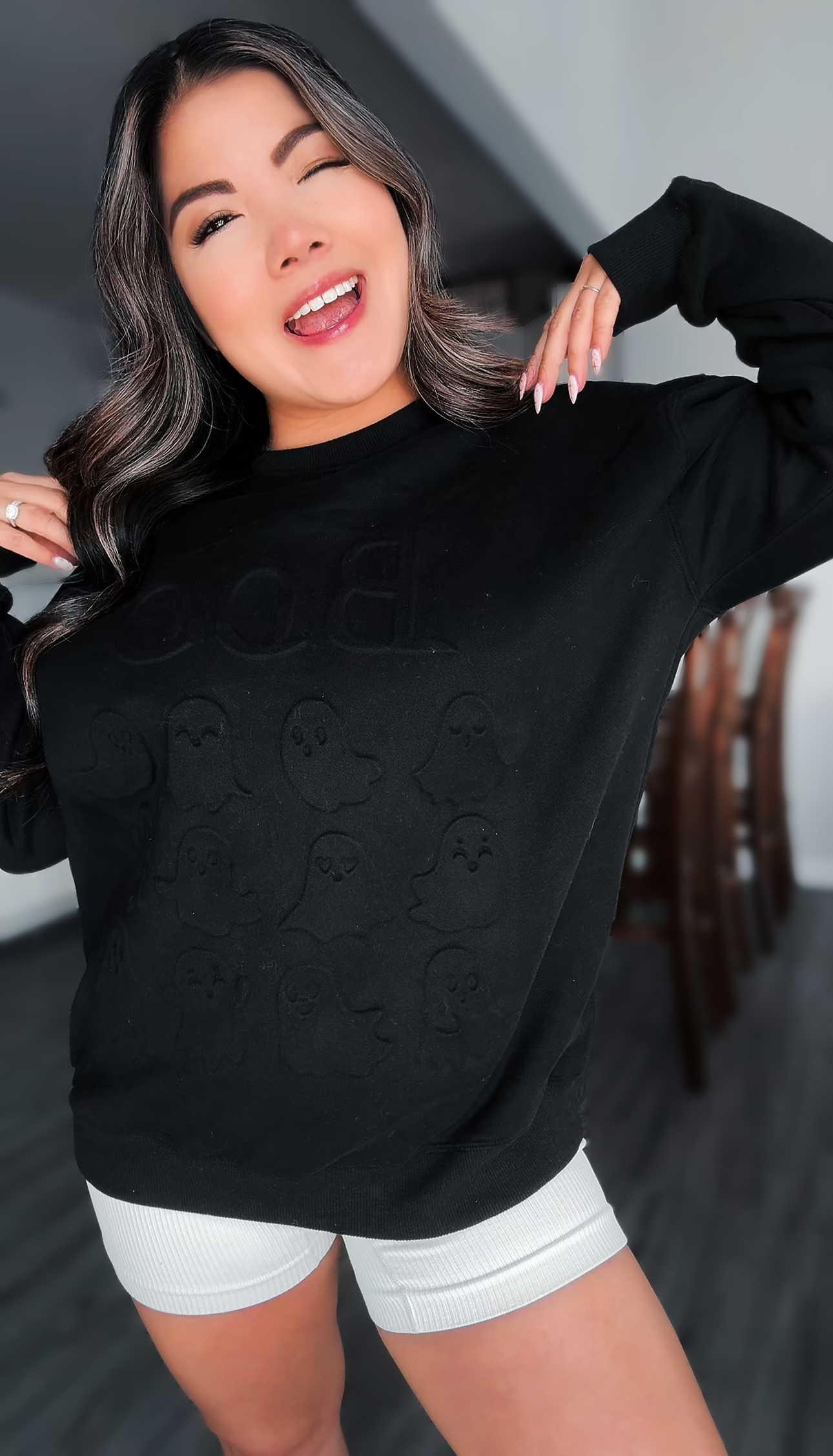 Evelyn Embossed Sweater - Ghostly Boo