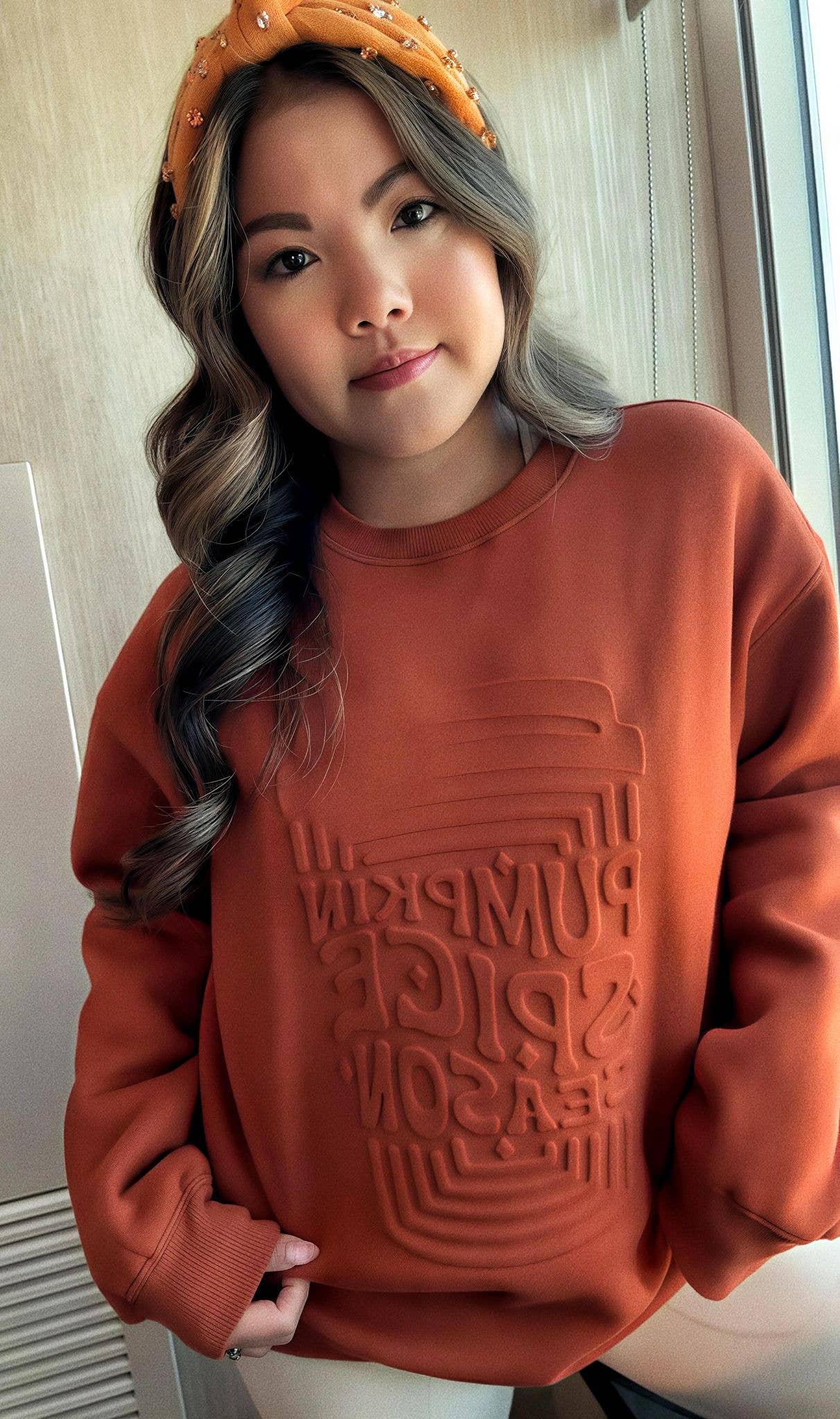 Evelyn Embossed Sweater - Corn Maze Pumpkin Spice Latte