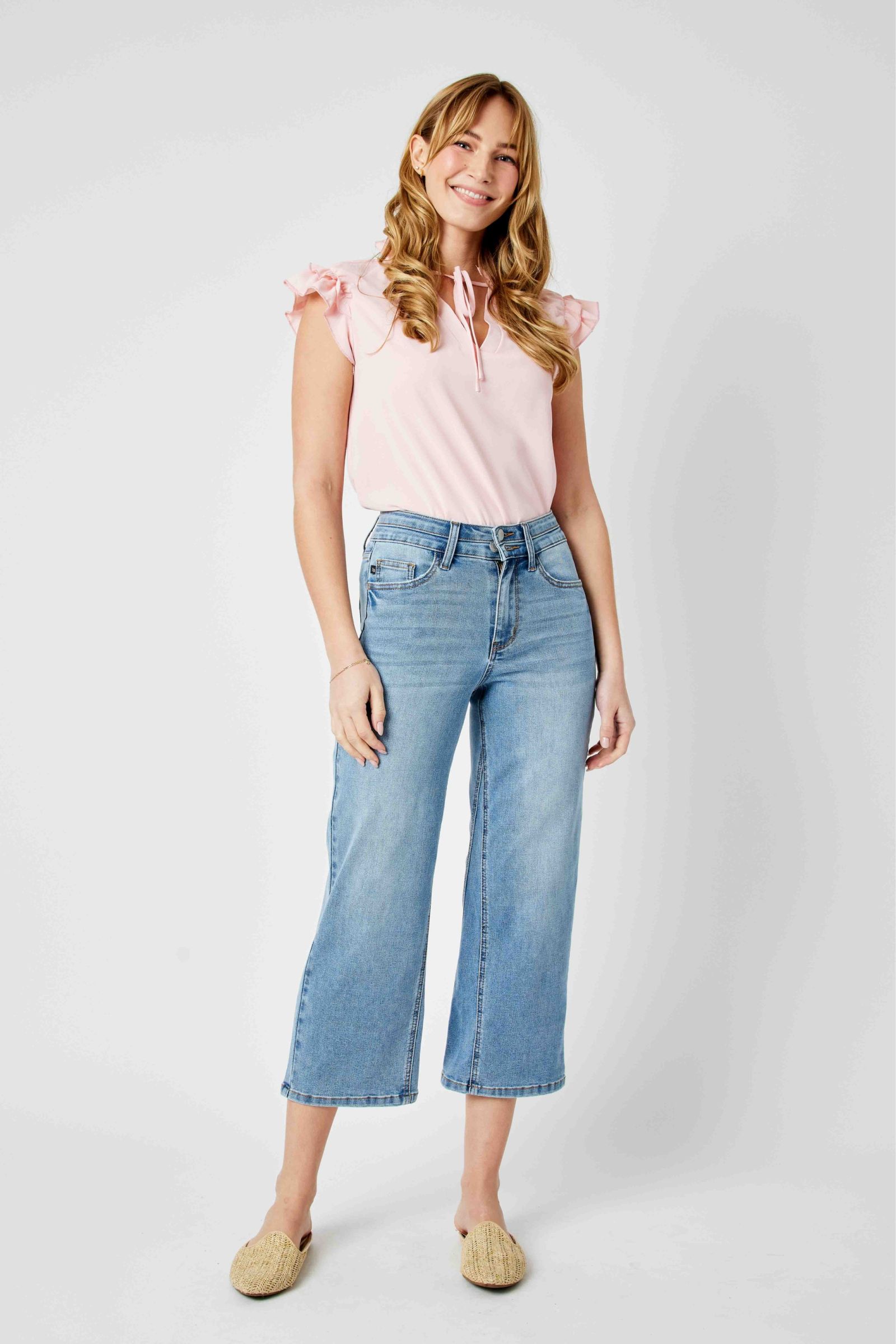 High Waist Double Button Crop Wide Leg Judy Blue