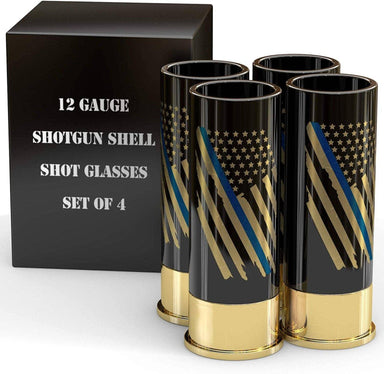 12 Gauge Shot Glasses Set of 4 - Thin Blue Line Police Flag - The Bronze Butterfly