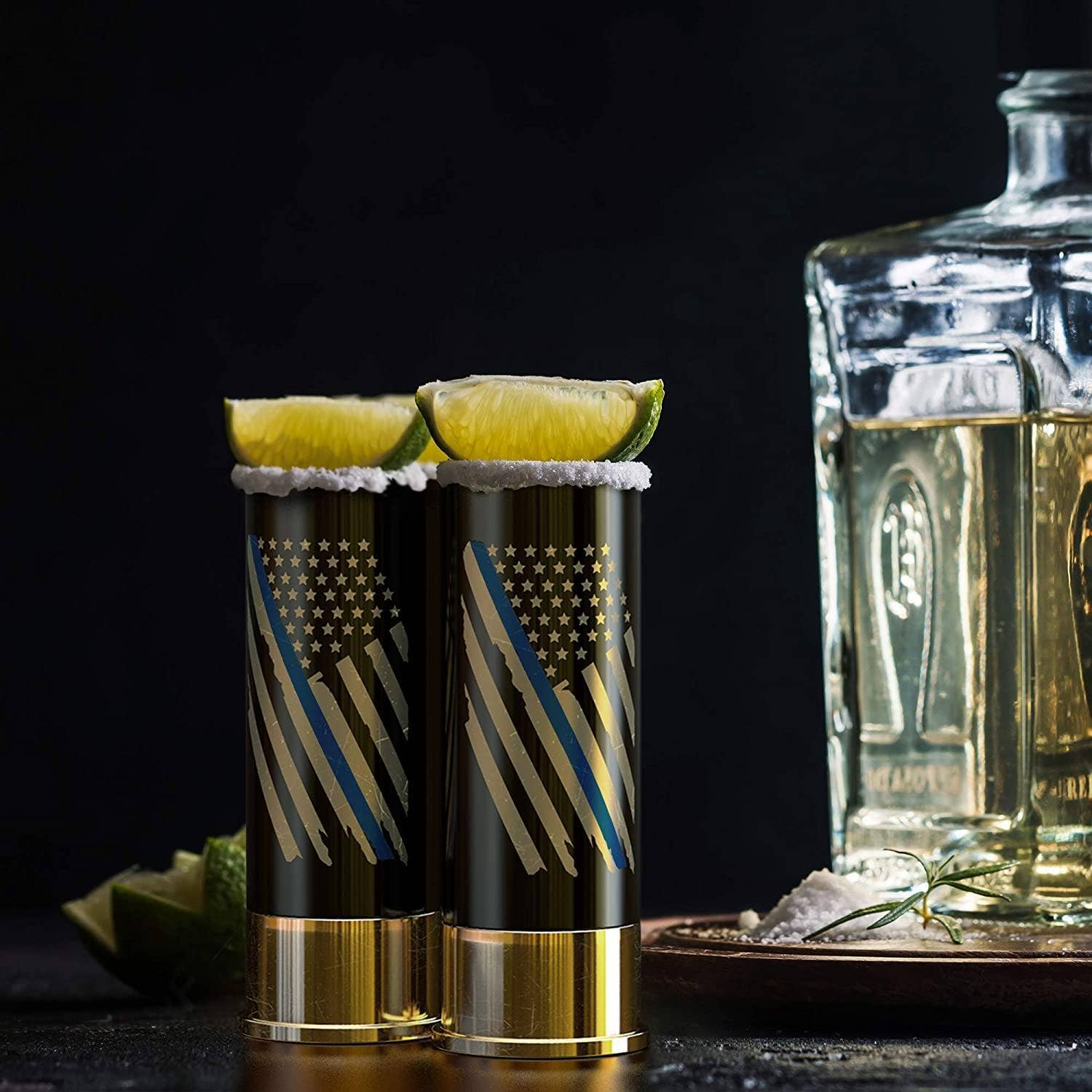 12 Gauge Shot Glasses Set of 4 - Thin Blue Line Police Flag - The Bronze Butterfly