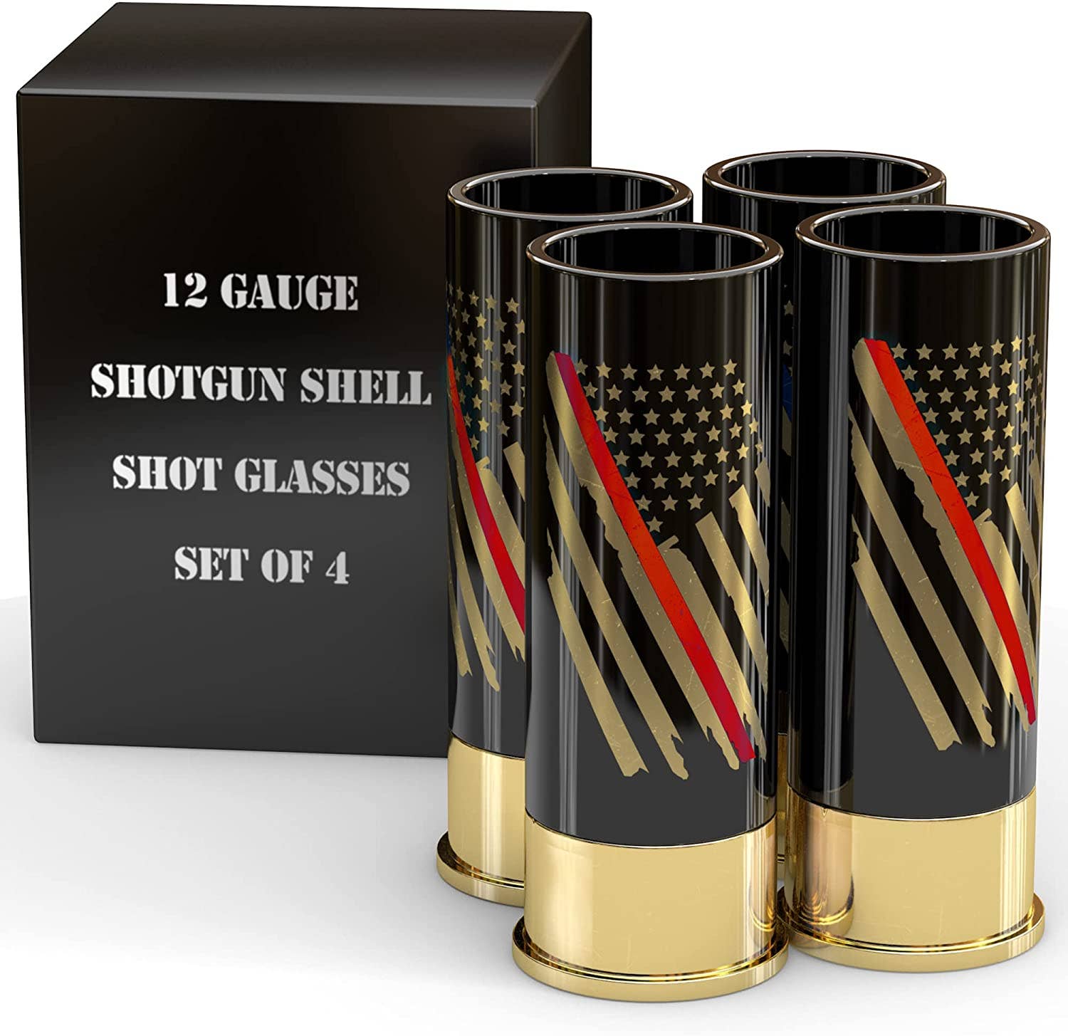 12 Gauge Shot Glasses Set of 4 - Thin Red Line Fire Fighter - The Bronze Butterfly