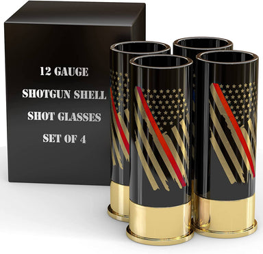 12 Gauge Shot Glasses Set of 4 - Thin Red Line Fire Fighter - The Bronze Butterfly