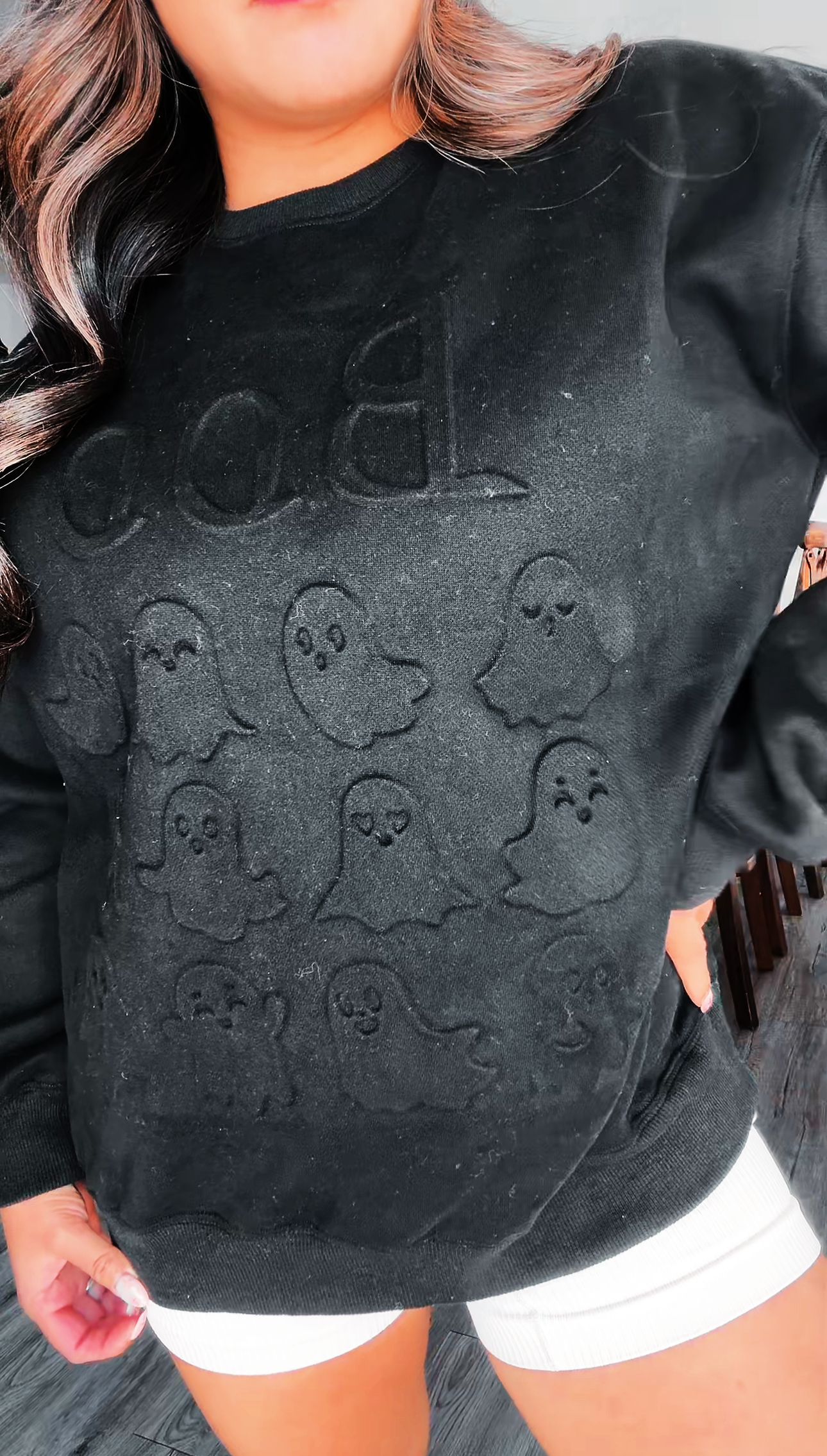 Evelyn Embossed Sweater - Ghostly Boo