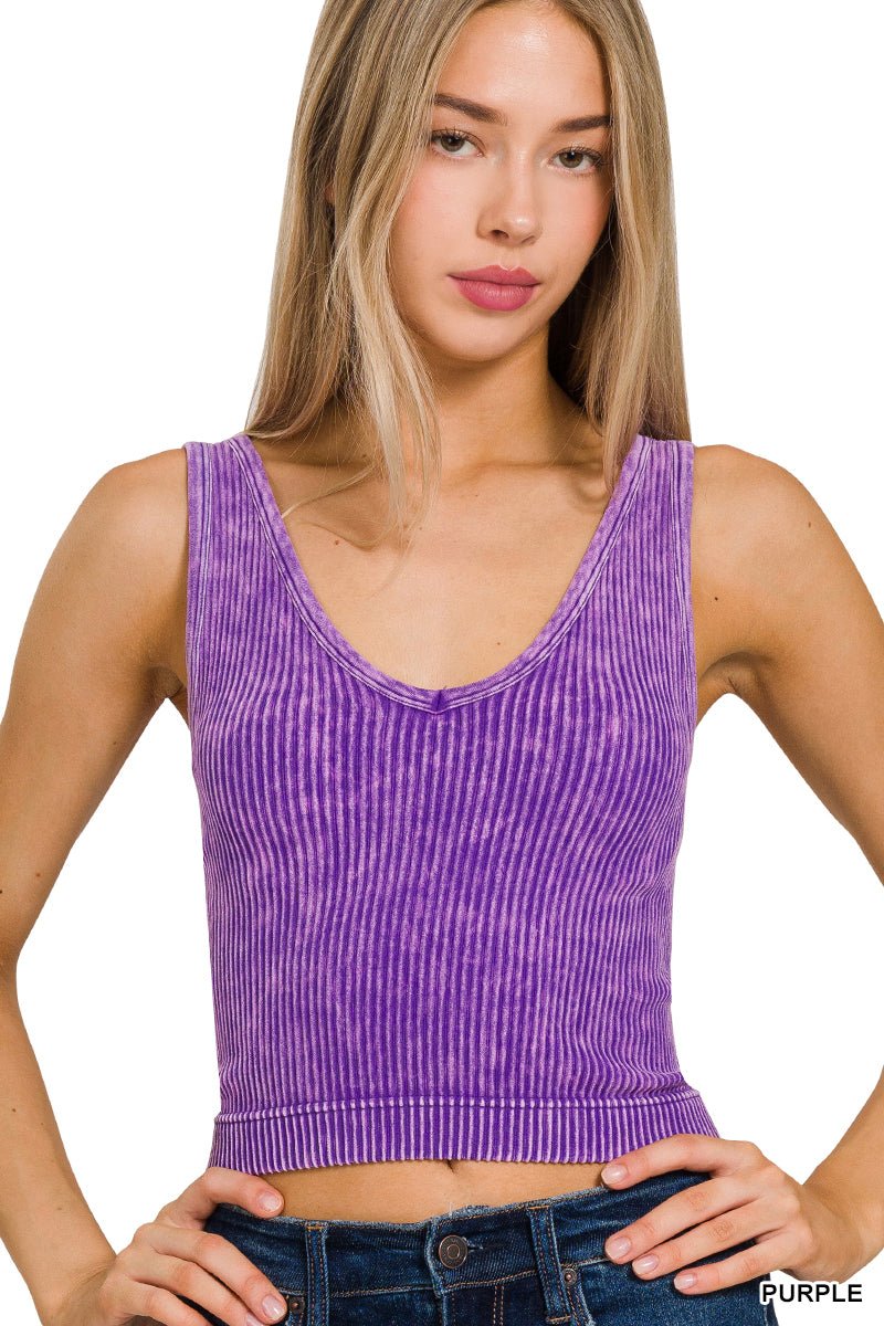 2 Way Neckline Washed Ribbed Cropped Tank - The Bronze Butterfly