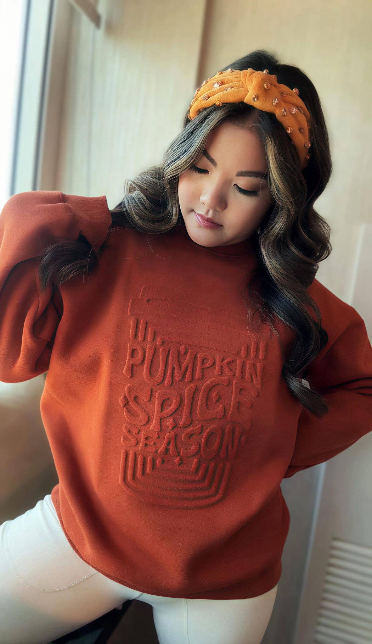 Evelyn Embossed Sweater - Corn Maze Pumpkin Spice Latte