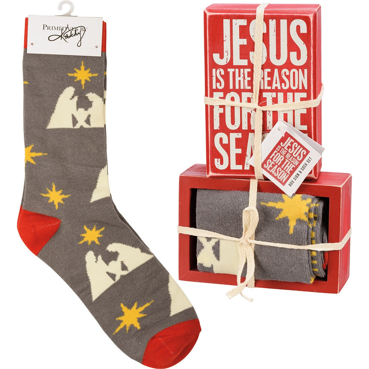 Seasonal Box Sign And Sock Set - Christmas