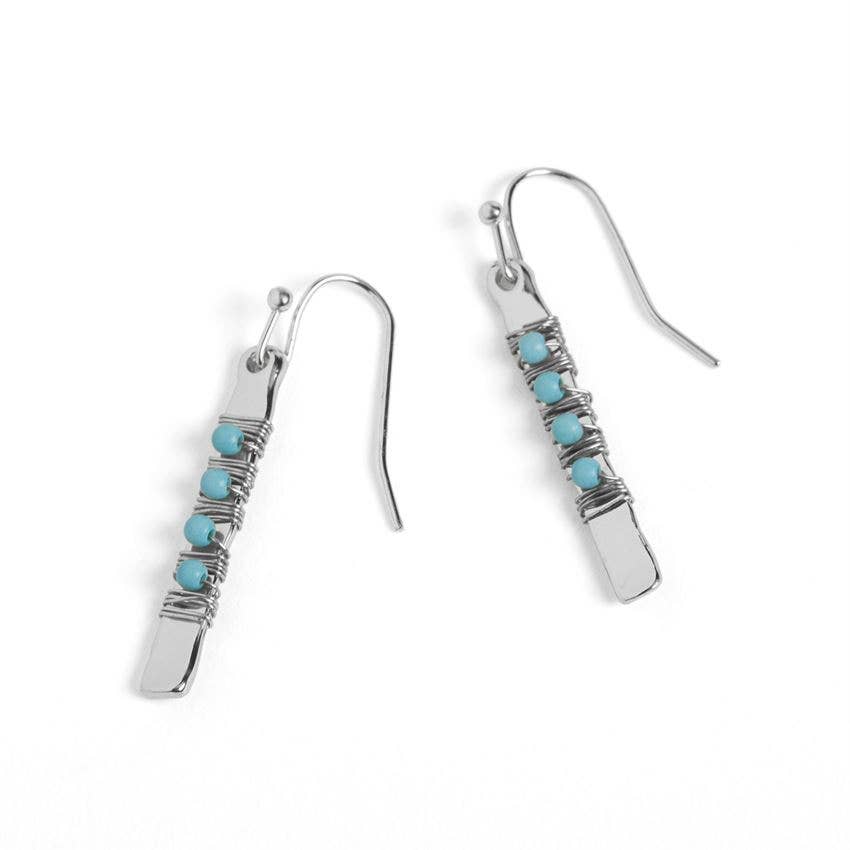 Bead Bar Wire Wrap Earrings - Silver/Turquoise - Easter