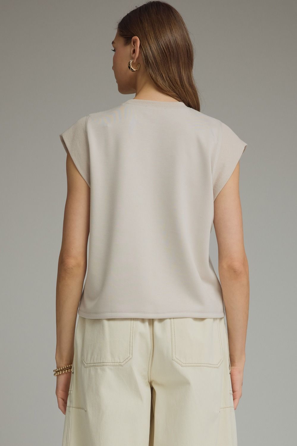 Cap Sleeve Crew Neck Top - Almond | Entro - The Bronze Butterfly