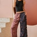 Charcoal & Brown Color Block Western Print Wide Leg Pants - The Bronze Butterfly