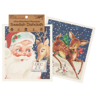 Christmas Swedish Dishcloth Set | Retro Santa & Reindeer - The Bronze Butterfly