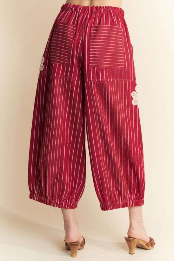 Crochet Applique Striped Barrel Pants - The Bronze Butterfly