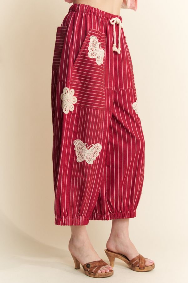 Crochet Applique Striped Barrel Pants - The Bronze Butterfly