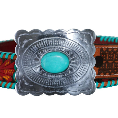 Hand-Tooled Leather Women's Belt | Turquoise Stone Floral - The Bronze Butterfly
