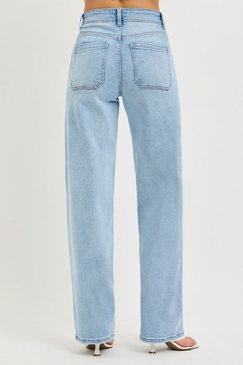 High Rise Wide Baggy Jeans with Waistband Tie | Risen - The Bronze Butterfly