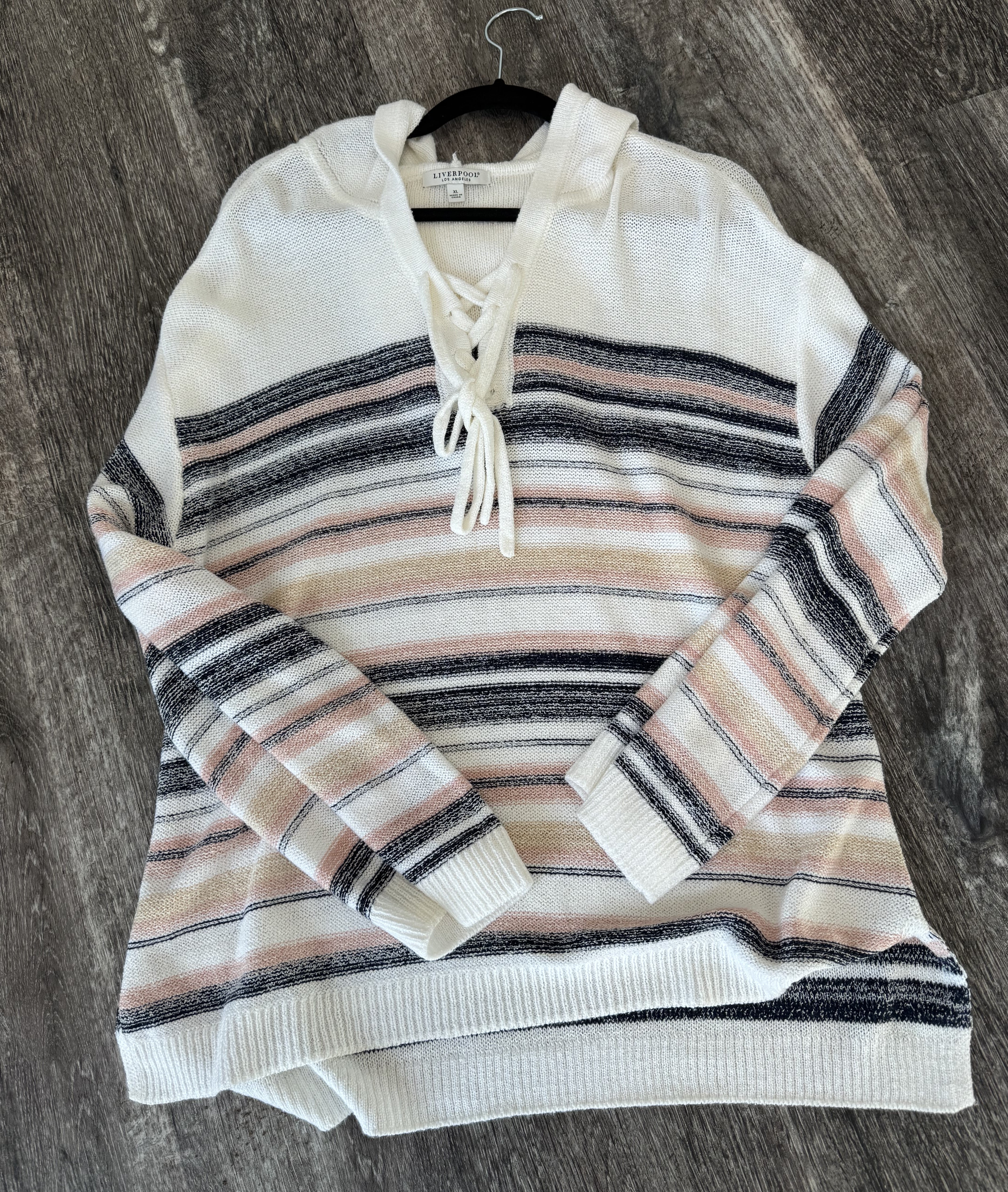 LIverpool Cream Navy and Pink combo Sweater with Hood