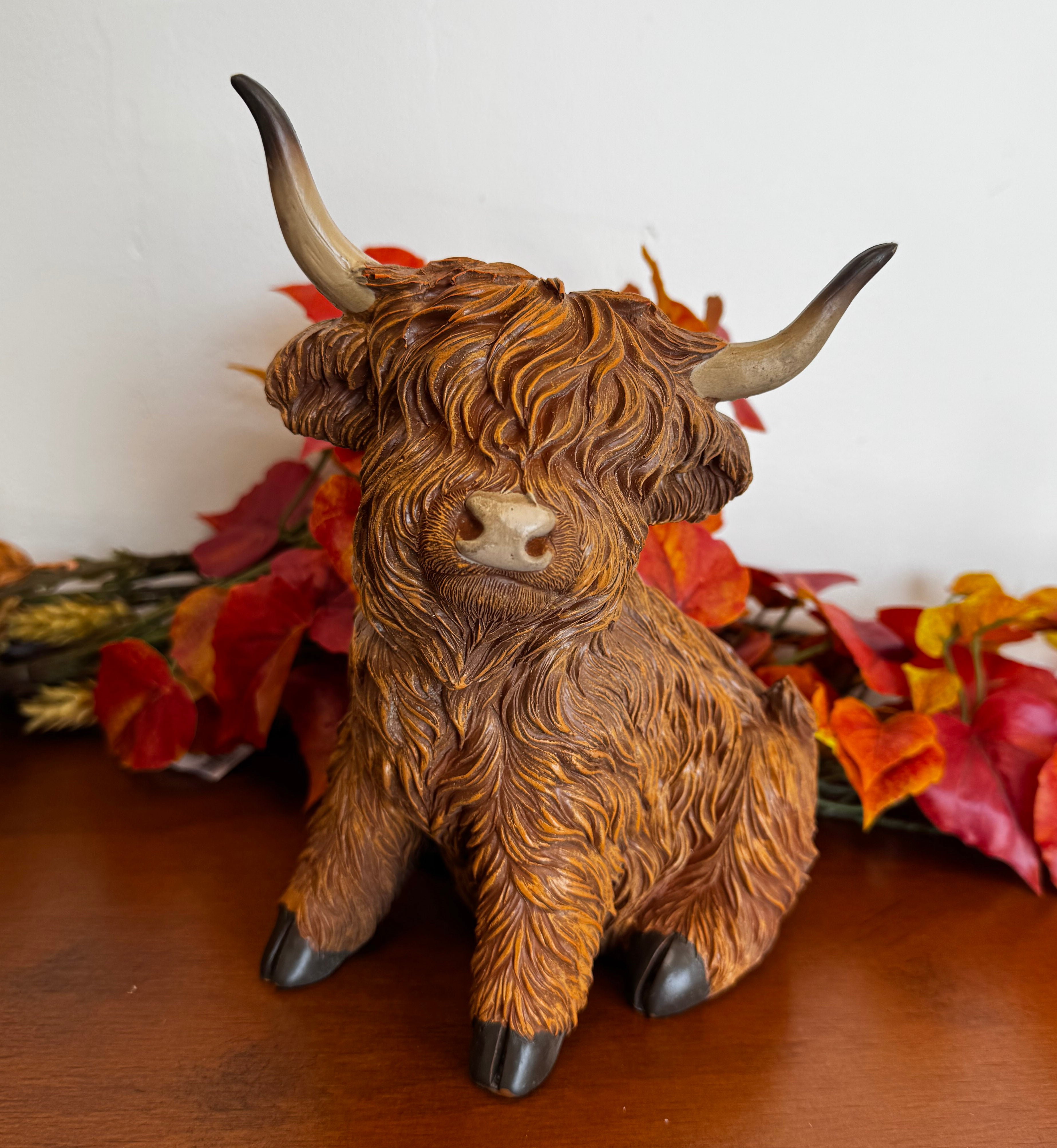 Resin Harvest Highland Cow Figurine