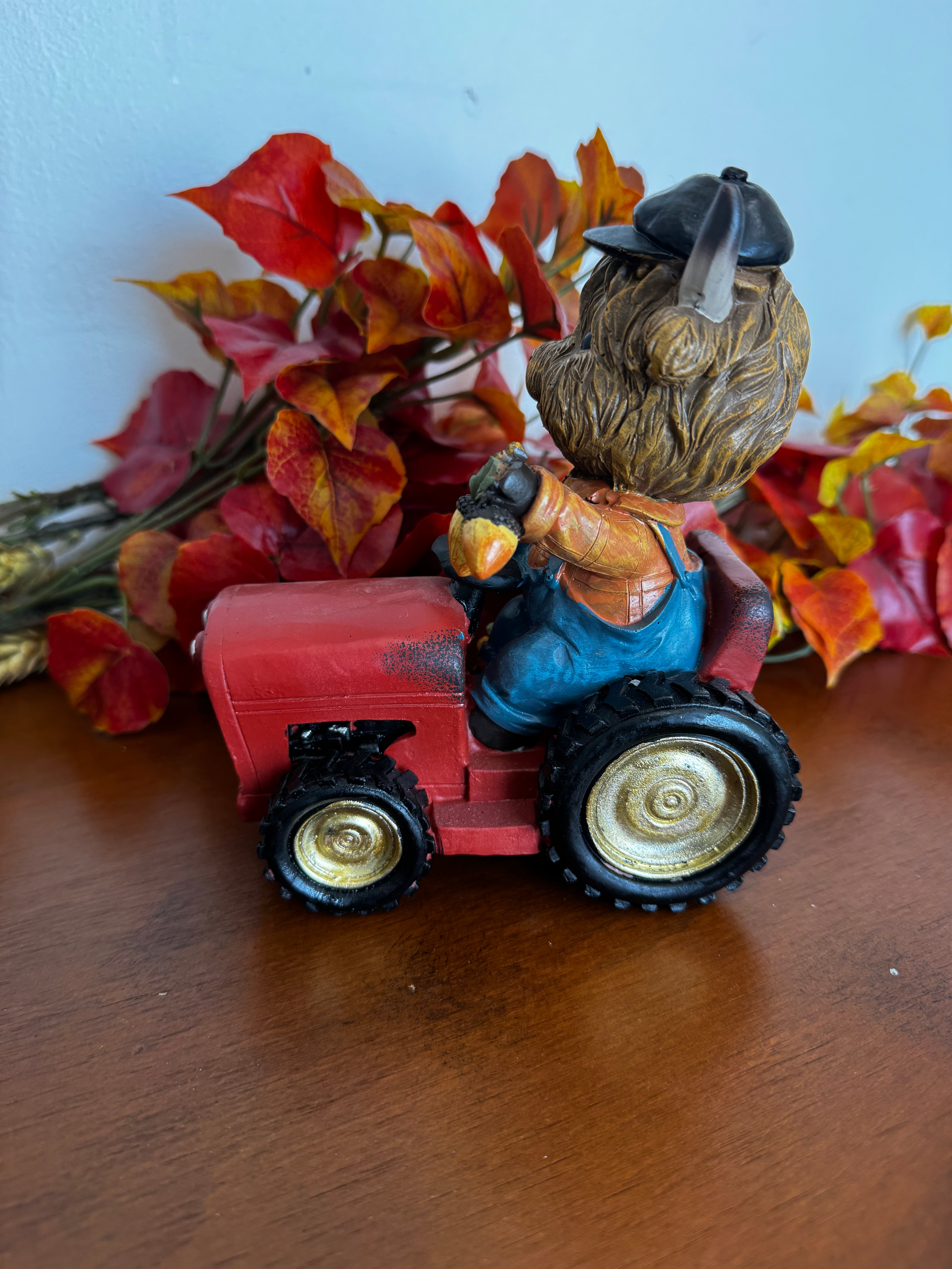Resin Harvest Highland Cow on Tractor Figurine