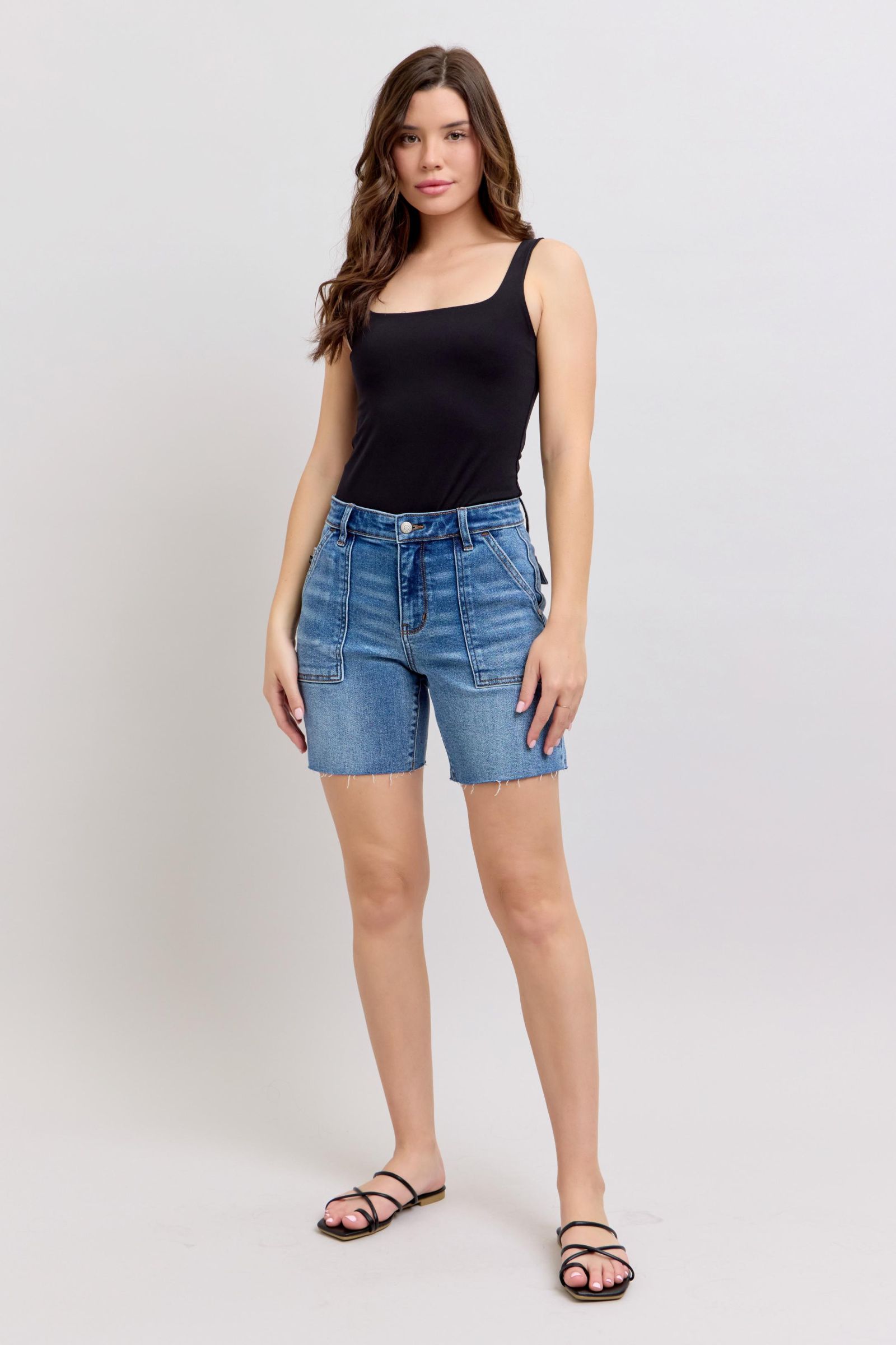 Judy Blue Mid Rise Bermudas w/ Back Flap Pockets - Regular & Plus Size