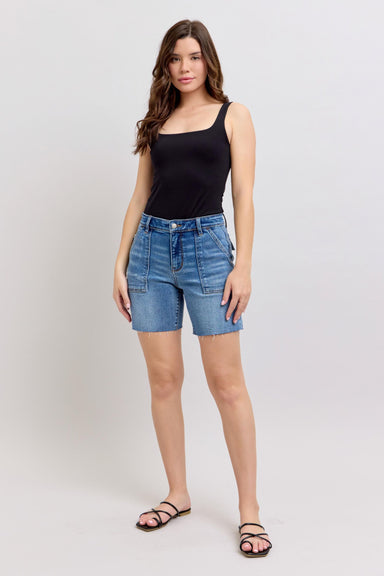 Judy Blue Mid Rise Bermudas w/ Back Flap Pockets - Regular & Plus Size