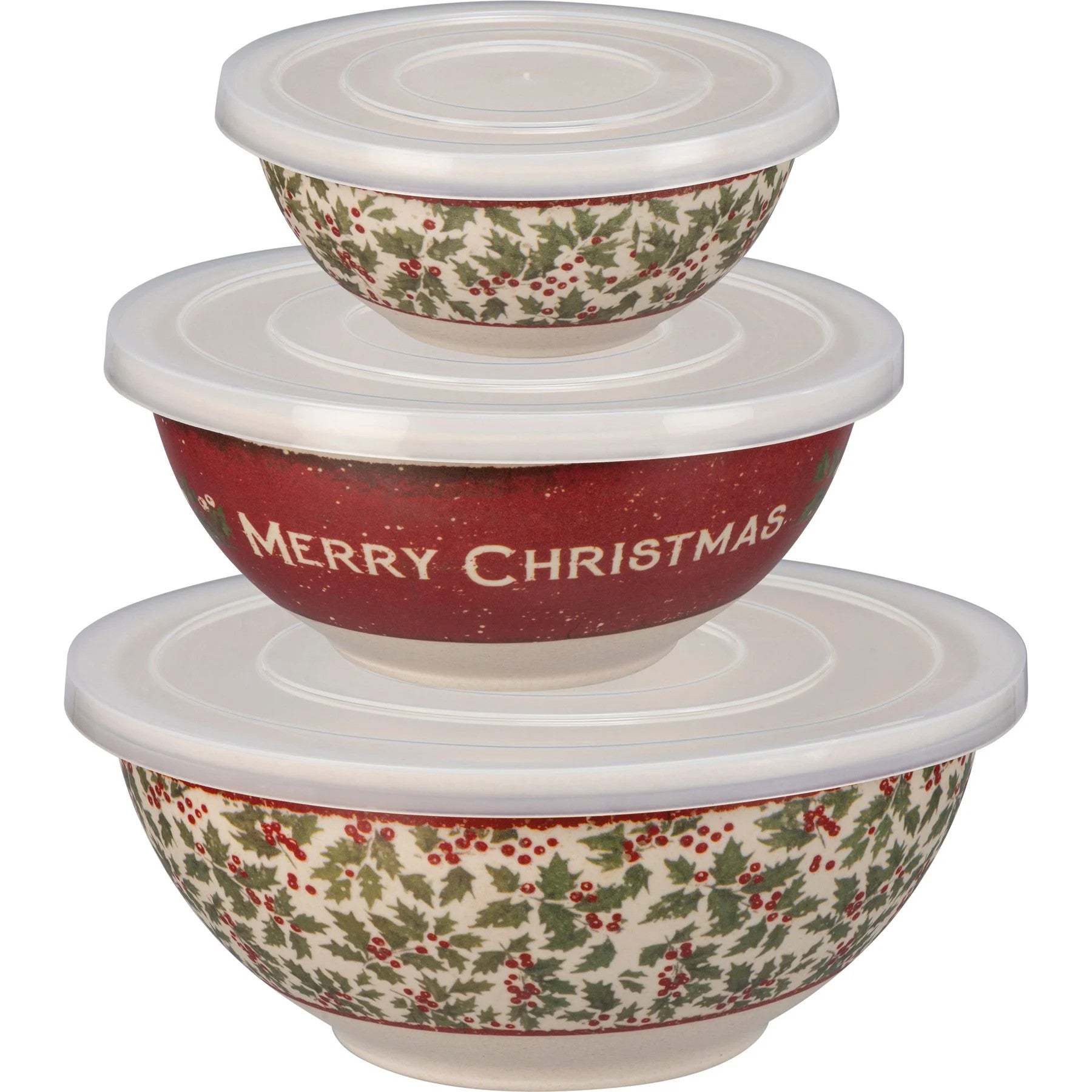 Merry Christmas Nesting Bowl Set with Lids - The Bronze Butterfly