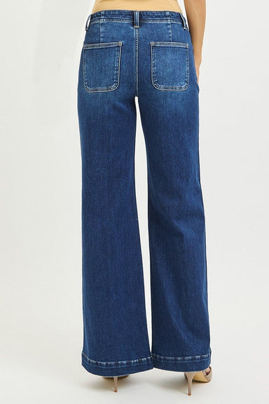 Mid Rise Dark Wide Leg Jeans with Front Seam | Risen - The Bronze Butterfly