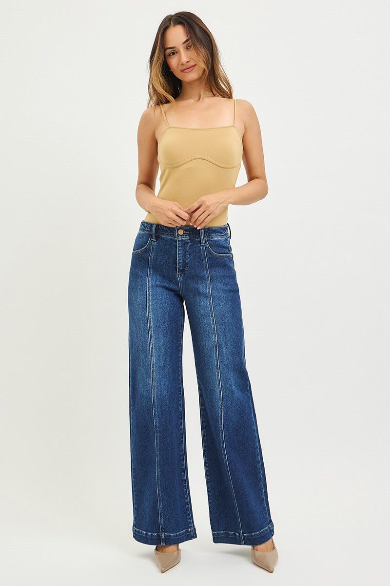 Mid Rise Dark Wide Leg Jeans with Front Seam | Risen - The Bronze Butterfly