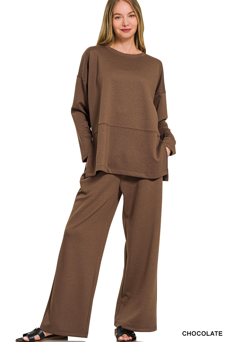 Scuba Side Slit Top & Pants Set - The Bronze Butterfly