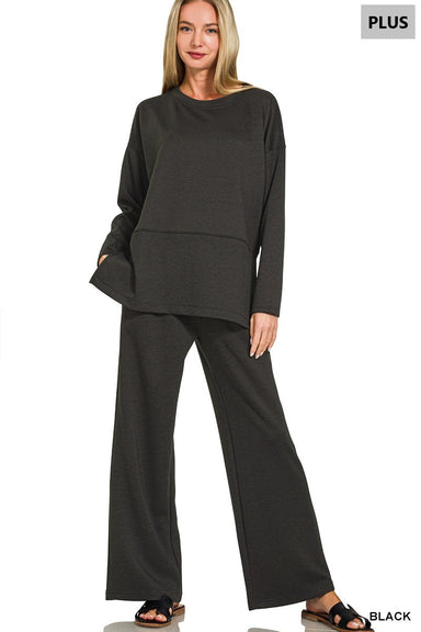 Scuba Side Slit Top & Pants Set | Plus Size - The Bronze Butterfly