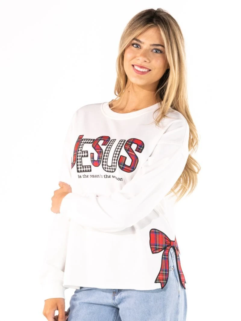 Simply Southern Bowtastic Bow Graphic Crew Sweater - The Bronze Butterfly