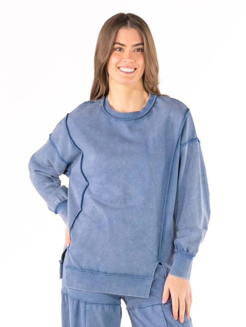 Simply Southern Mineral Wash Crewneck Sweatshirt in Blue - The Bronze Butterfly
