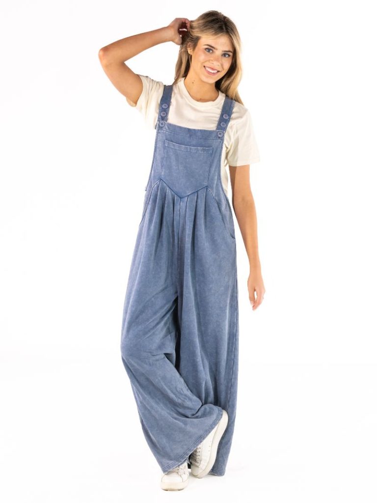 Simply Southern Mineral Wash Overalls in Blue -The Bronze Butterfly