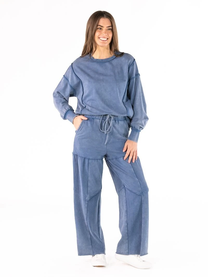 Simply Southern Mineral Wash Wide Leg Pant in Blue - The Bronze Butterfly