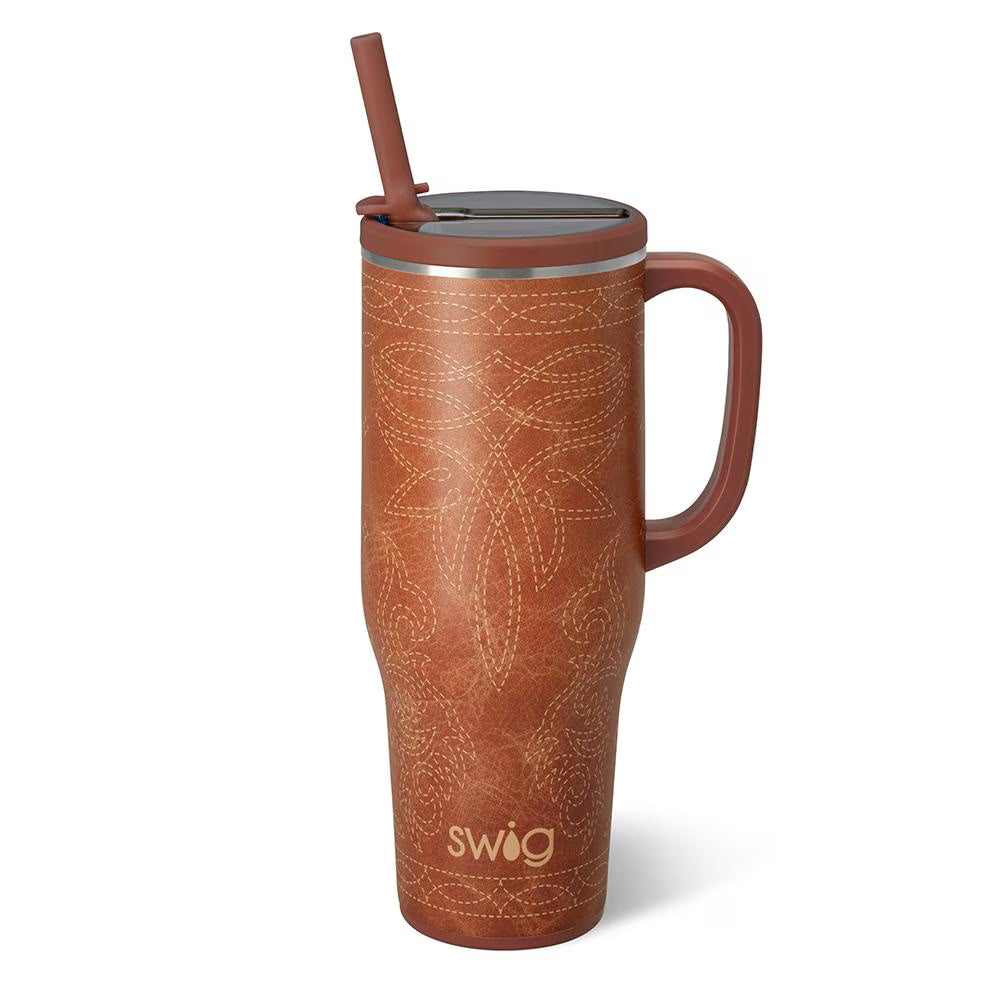 Swig Saddle Stitch Cognac Mega Mug 40oz - The Bronze Butterfly