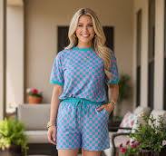 Western Checkered Top & Shorts Set - Turquoise & Mint - The Bronze Butterfly