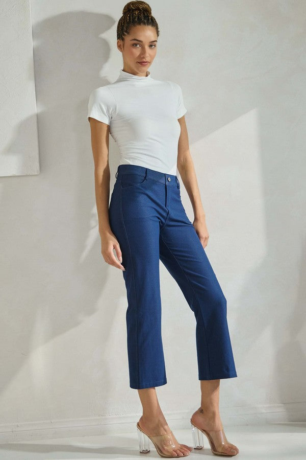 Women's Classic Solid Straight Leg Crop Pants - The Bronze Butterfly