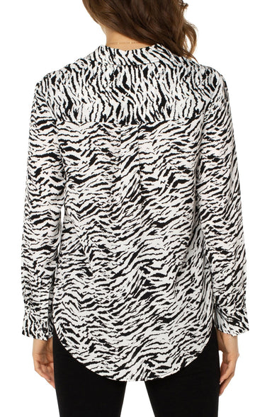 Abstract Tiger Print Point Collar Long Sleeve Button Front Top - The Bronze Butterfly