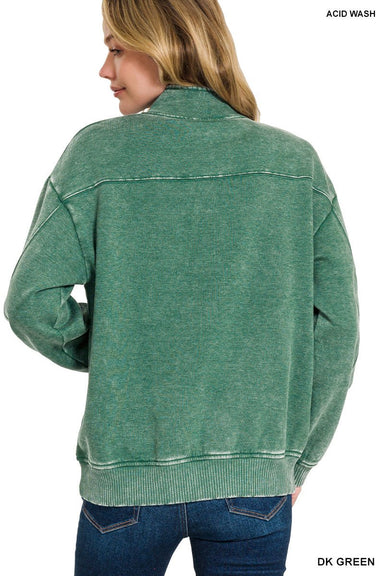Acid Wash Fleece Half Zip Pullover - The Bronze Butterfly