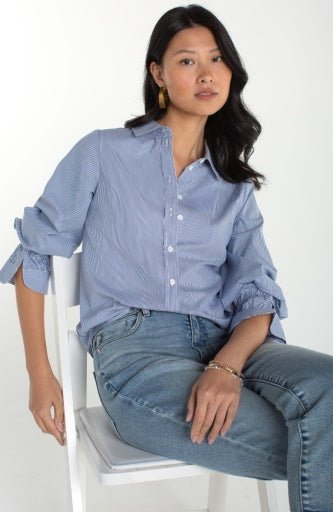 Adjustable Sleeve Button Front Woven Top - The Bronze Butterfly