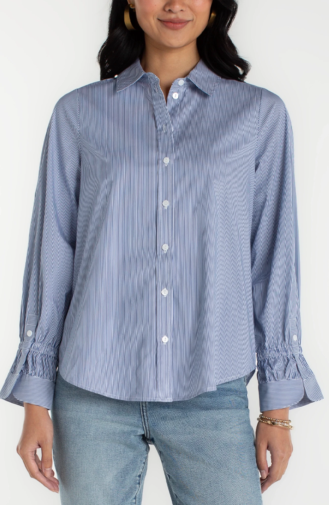 Adjustable Sleeve Button Front Woven Top - The Bronze Butterfly
