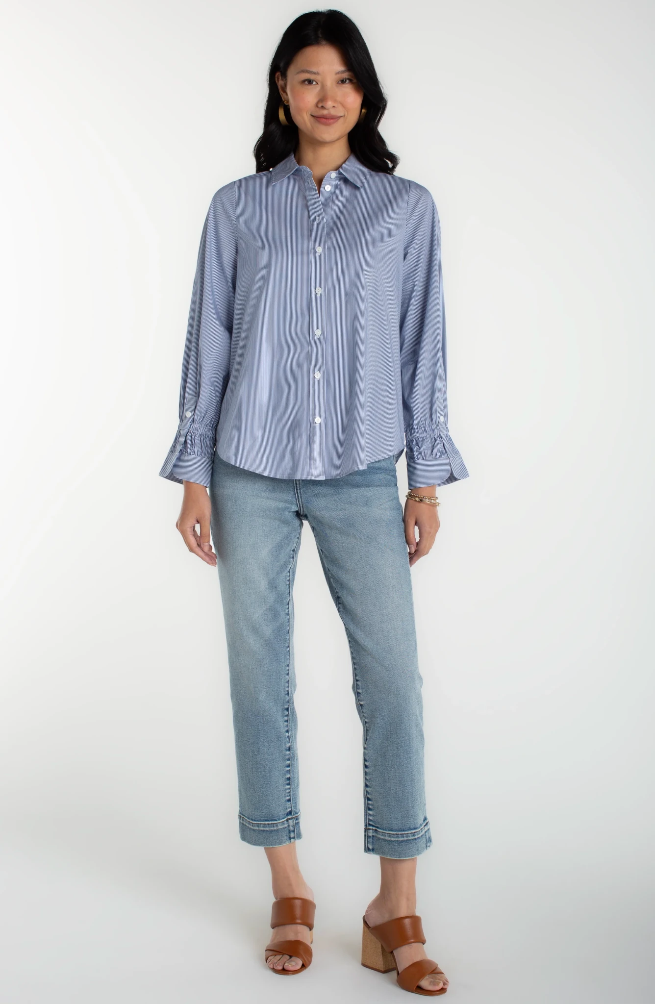 Adjustable Sleeve Button Front Woven Top - The Bronze Butterfly