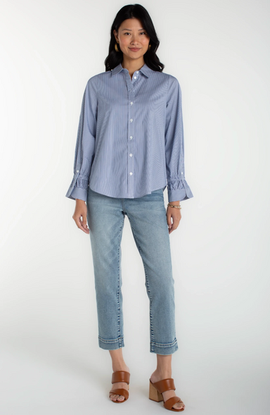 Adjustable Sleeve Button Front Woven Top - The Bronze Butterfly