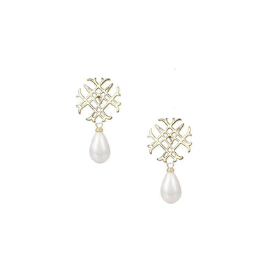 Adorned Logo Pearl Drop Earrings Gold - The Bronze Butterfly