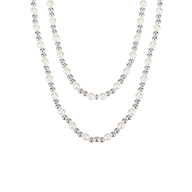 Adorned Pearl Beaded Necklace in Silver - The Bronze Butterfly