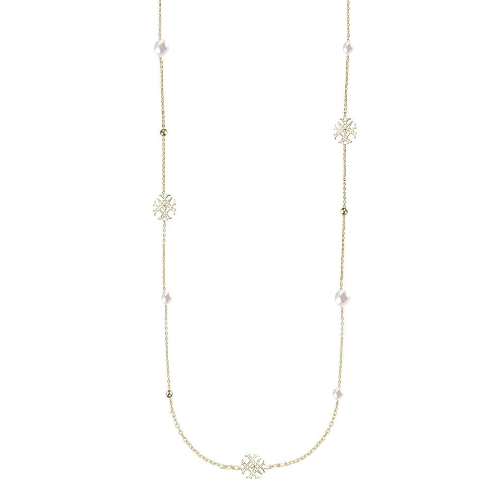 Adorned Pearl Logo Station Necklace Gold - The Bronze Butterfly