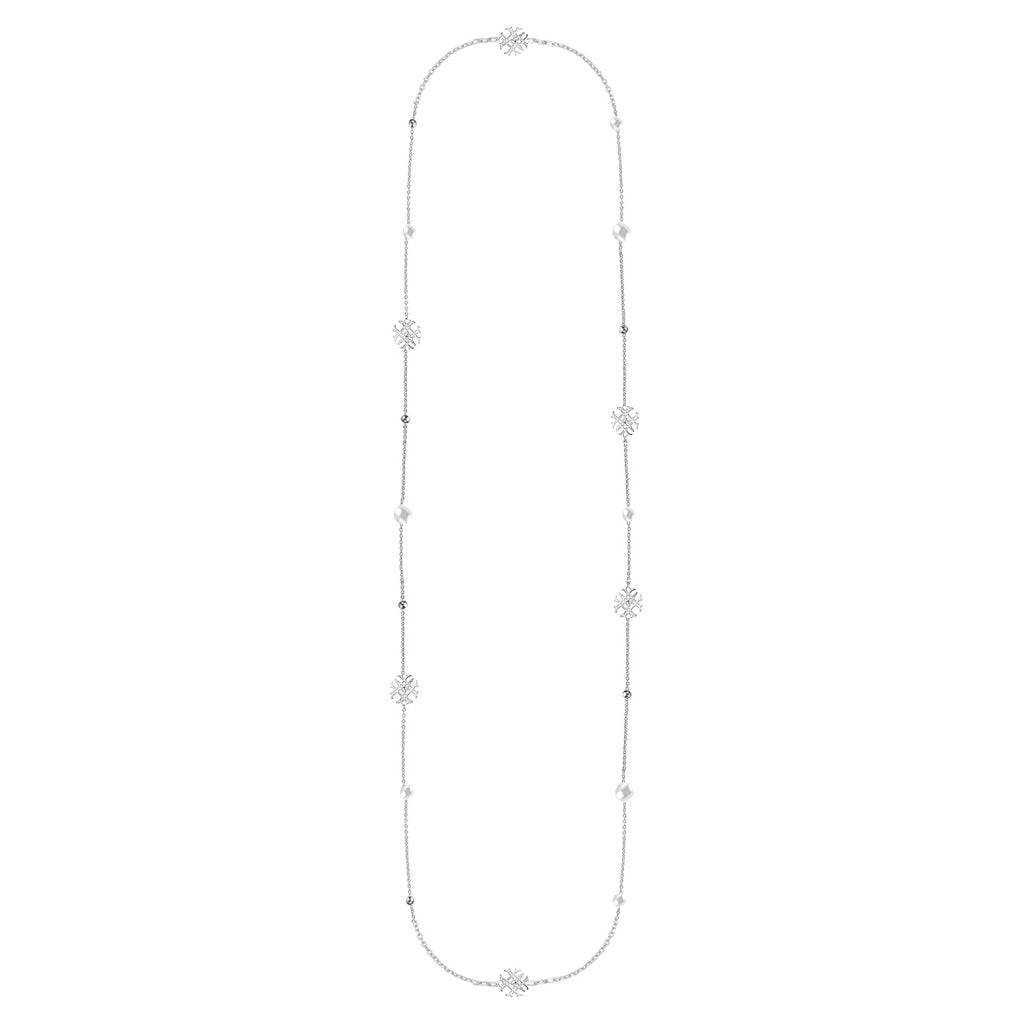 Adorned Pearl Logo Station Necklace Silver - The Bronze Butterfly