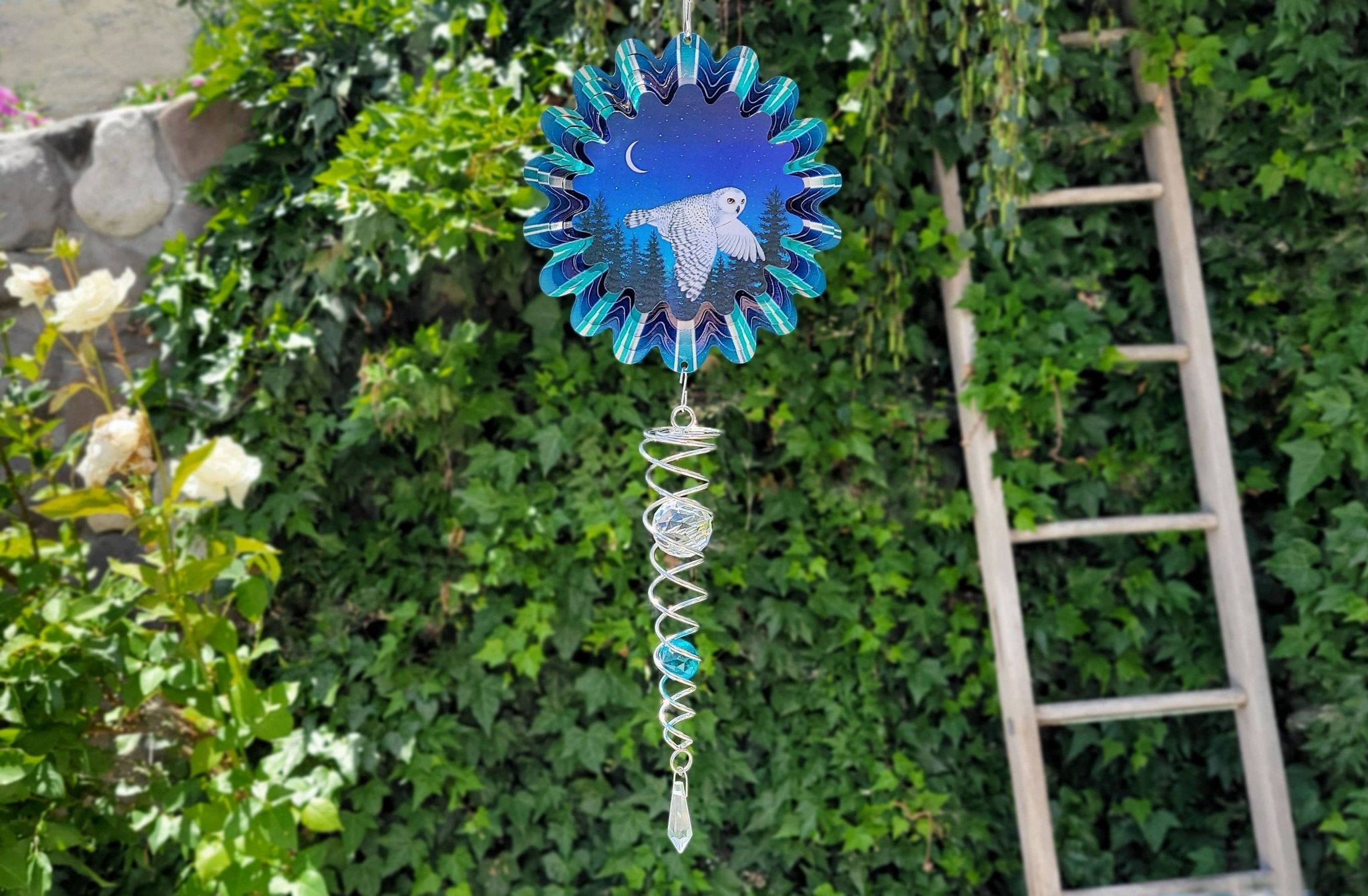 Animated Snowy Owl - Mini Set Wind Spinner - The Bronze Butterfly