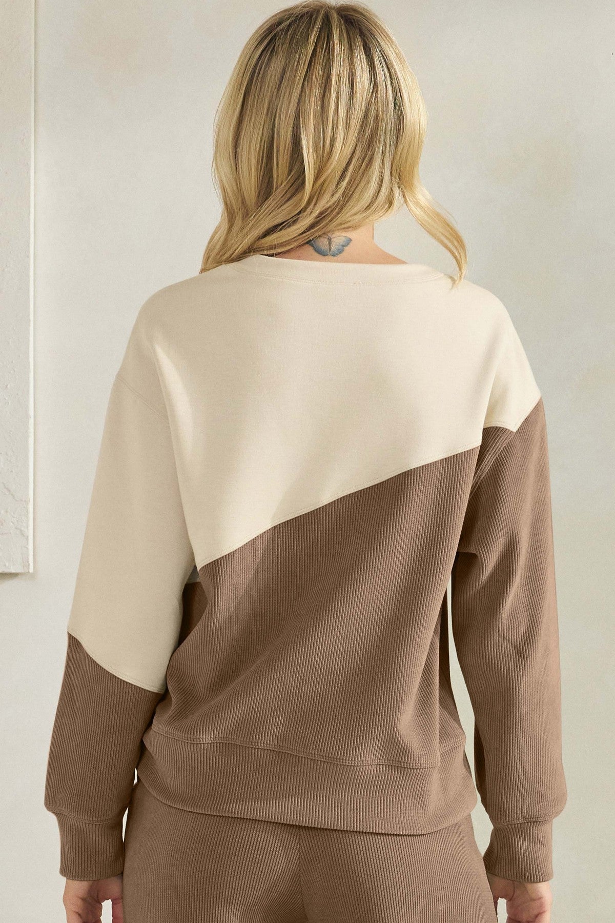 Asymmetrical Two Tone Corduroy Pullover Sweatshirt - The Bronze Butterfly