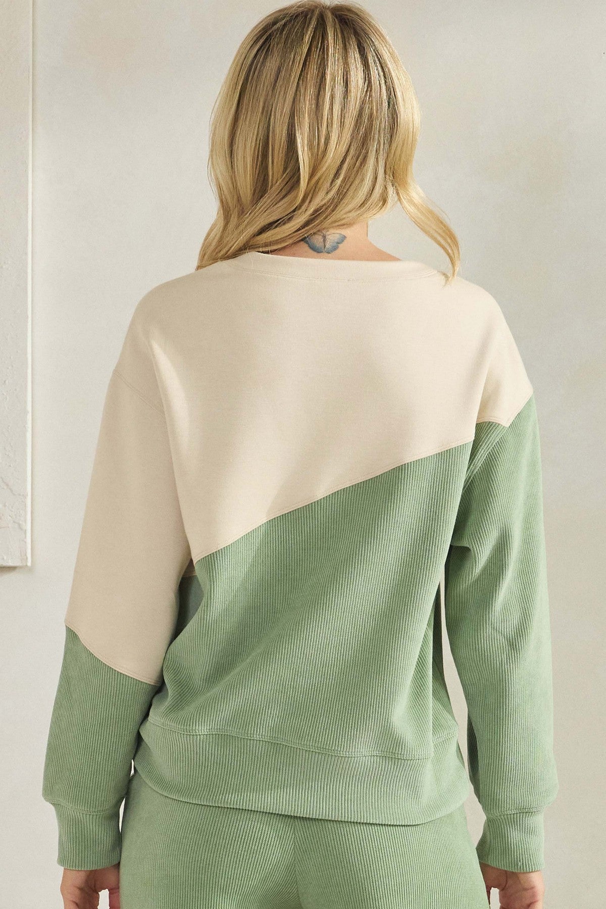 Asymmetrical Two Tone Corduroy Pullover Sweatshirt - The Bronze Butterfly